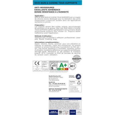 Mastic S545 Bain Cuisine Tous supports BOSTIK Gris Béton - 30626209