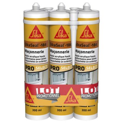 Mastic SikaSeal 184 maçonnerie blanc 300 ml vendu par 3 pièces
