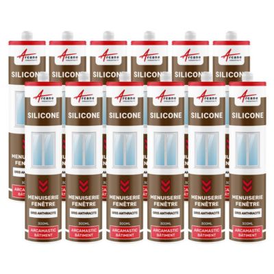 Mastic Silicone intérieur extérieur pour fenêtres ARCAMASTIC BATIMENT Gris Anthracite - RAL 7016 - 300 ml x 12 - ARCANE INDUSTRIES