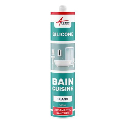Mastic Silicone pour joints étanchéité douche, salle de bain, cuisine ARCAMASTIC SANITAIRE Blanc - 300 ml x 1 - ARCANE INDUSTRIES