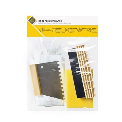 MAT INTER - Kit de pose Carrelage Peigne U9 + Raclette 20cm + Eponge hydro + Gants + Voile sachet refermable