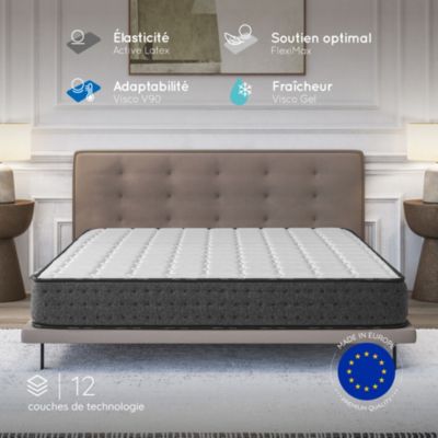 Matelas 140x190 - Épais 21 cm - Mousse HR - Blue Latex - 7 zones - Soutien Medium - Réversible - Durable - Equinox