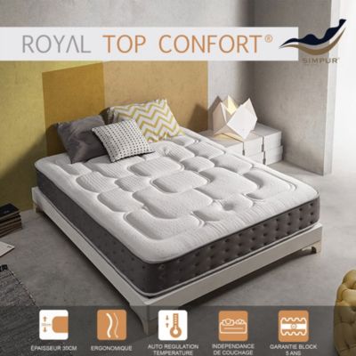 Matelas 160x190 Royal Top, mousse mémoire ViscoGraphene, 30 cm, 11 zones, thermo-régulé, excellente indépendance de couchage