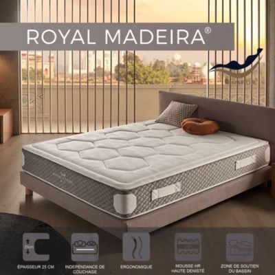 Matelas 90x200 Royal Madeira, ressorts ensachés Healthy Spring, 25 cm, confort HR multizone, ferme et doux, anti-vibrations