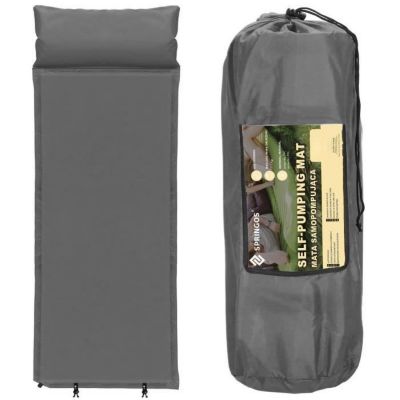 Matelas autogonflant avec coussin - SPRINGOS - Trekking - 186x53x2,5cm - Gris
