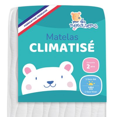 Matelas Bébé Climatisé - Réversible - 1 face Été fraîche / 1 face Hiver ouatinée - OekoTex - Fabrication Française