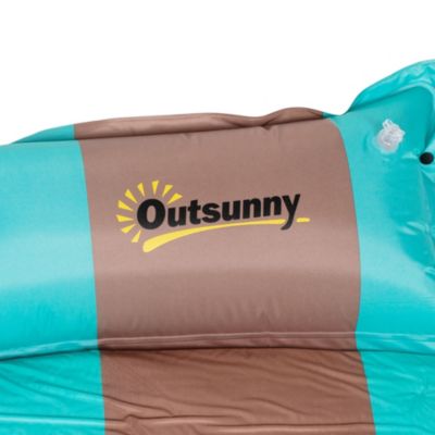 Matelas de camping 2 places autogonflant avec oreillers et sac de transport turquoise marron