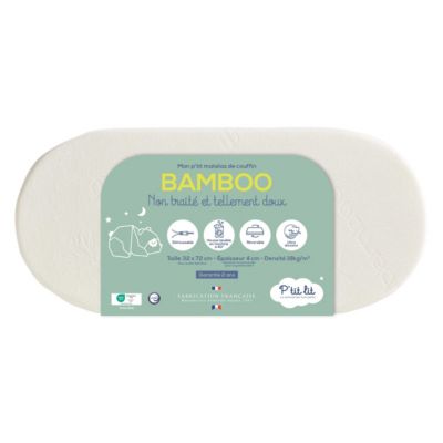 Matelas de Couffin Bamboo - 72x32 cm - Viscose Douce et Soyeuse - Réversible - Idéal Landau Nacelle et Berceau