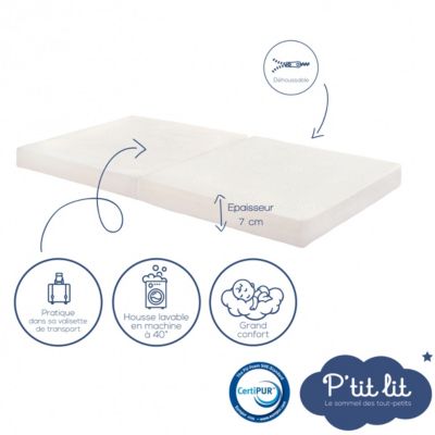 Matelas de Voyage Bébé - 60x120 cm - Pliant - Epaisseur 7 cm : Moelleux et confortable - Idéal pour couchage d'appoint