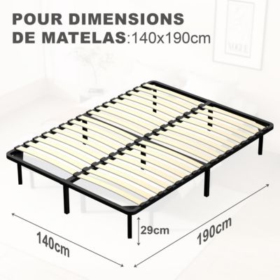 Matelas double en mousse de 17 cm + sommier à lattes de 16 rangs 140x190 cm