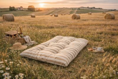Matelas futon déperlant 120 x 60 cm rayures beige intérieur/extérieur Easy for life