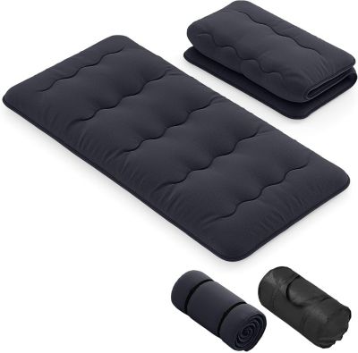 Matelas Futon Japonais 1 Personne,Lit de Couchage Enroulable de Sol Pliable et Portable,Sac de Transport pour Camping,Noir