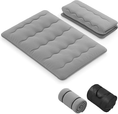 Matelas Futon Japonais 2 Personne,Lit de Couchage Enroulable de Sol Pliable et Portable,Sac de Transport,Gris