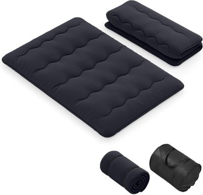 Matelas Futon Japonais 2 Personne,Lit de Couchage Enroulable de Sol Pliable et Portable,Sac de Transport,Noir