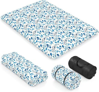 Matelas Futon Japonais 2 Personne,Lit de Couchage Enroulable de Sol Pliable Portable,Sac de Transport,Feuille Bleu
