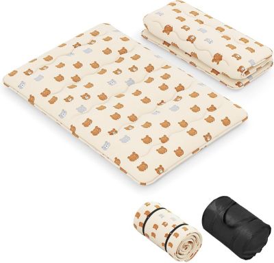 Matelas Futon Japonais 2 Personnes,Lit de Couchage Enroulable de Sol Pliable et Portable avec Sac de Transport