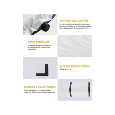 Matelas gonflable double - Kingcamp - Gris - Sac de transport inclus - 198 x 7,5 x 130 cm