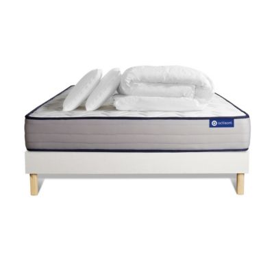Matelas Hybride 22cm d'épaisseur - 5 zones de confort - Confort ferme - Sommier tapissier en kit - Avec couette et oreillers