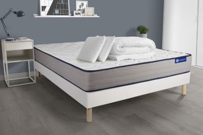 Matelas Hybride 22cm d'épaisseur - 5 zones de confort - Confort ferme - Sommier tapissier en kit - Avec couette et oreillers