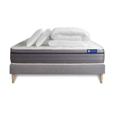 Matelas Hybride 26cm d'épaisseur - 7 zones de confort - Confort équilibré - Sommier tapissier en kit - Avec couette et oreillers