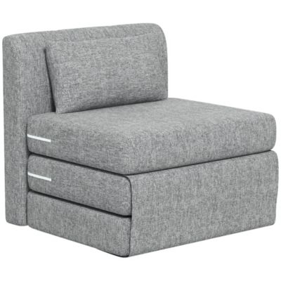 Matelas lit fauteuil futon chauffeuse pliable pliant longueur 203 cm coussin inclus tissu effet lin gris chiné
