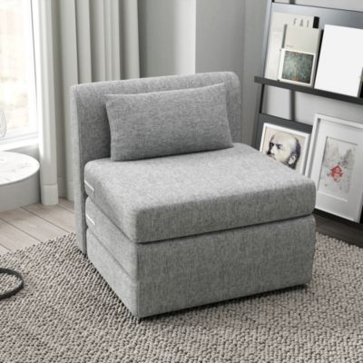 COSTWAY Matelas Lit Fauteuil Pliable Tri-Fold 15cm Mousse Haute Densité - Futon Convertible Gris Avec Housse Amovible Lavable