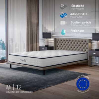 Matelas ressorts - 180x200 - 26 cm - Hybride - Blue Latex - Couchage Indépendant - Confort Mi-Ferme - Réversible - Upsilon