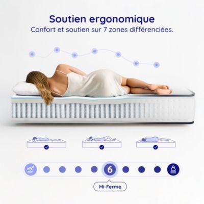Matelas ressorts - 180x200 - 26 cm - Hybride - Blue Latex - Couchage Indépendant - Confort Mi-Ferme - Réversible - Upsilon