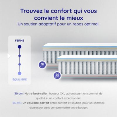 Matelas ressorts - 180x200 - 26 cm - Hybride - Blue Latex - Couchage Indépendant - Confort Mi-Ferme - Réversible - Upsilon