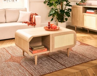 Mathilde - table basse - effet bois et cannage - 1 niche - 100 cm ...