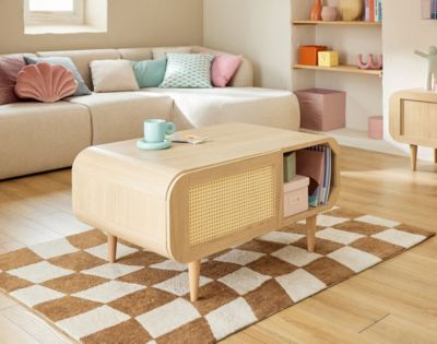 Mathilde - table basse - effet bois et cannage - 1 niche - 100 cm ...