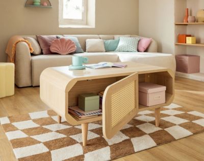 Mathilde - table basse - effet bois et cannage - 1 niche - 100 cm ...