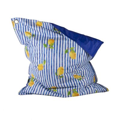 Maxi coussin déperlant intérieur / extérieur imprimé citrons bleu, jaune 140 x 120 cm
