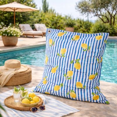 Maxi coussin déperlant intérieur / extérieur imprimé citrons bleu, jaune 140 x 120 cm