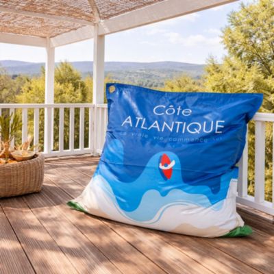 Maxi coussin déperlant intérieur / extérieur imprimé côte atlantique bleu 130 x 110 cm