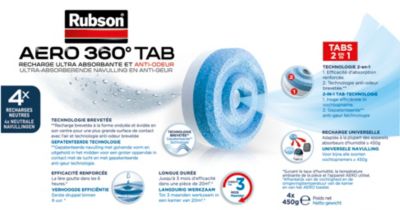 Rubson AERO 360° + Sensation Pure - Recharges Absorbeur Humidité : 6 Tabs 450g Neutres + 2 Recharges 300g 3-en-1 Anti-Humidité & Odeurs