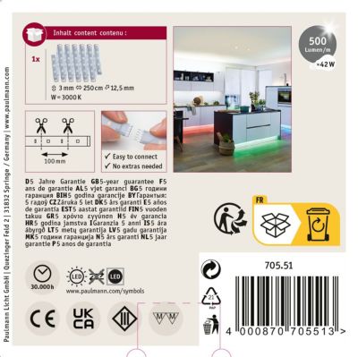 MaxLED 500 Strip LED bande individuelle 2,5m RGBW revêtue 30W 500lm/m RGBW+