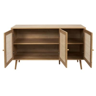 MAYA - Buffet 3 Portes Effet Bois et Façades Rotin