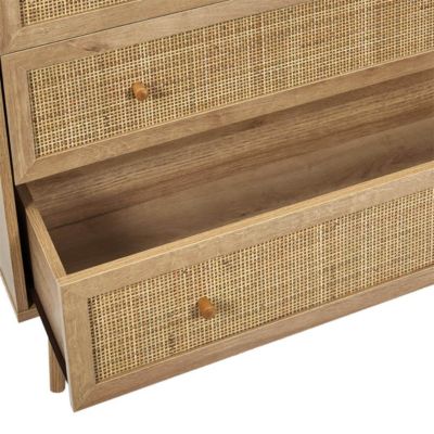 MAYA - Commode 3 Tiroirs Effet Bois et Façades Rotin