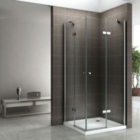 MAYA Porte de douche d'angle H. 180 cm verre transparent 80 x 100 cm + receveur - Saniverre