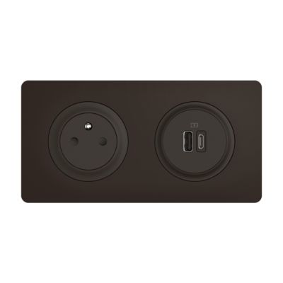 Mécanisme de prise avec terre et double prise USB-A/C Legrand Céliane noir