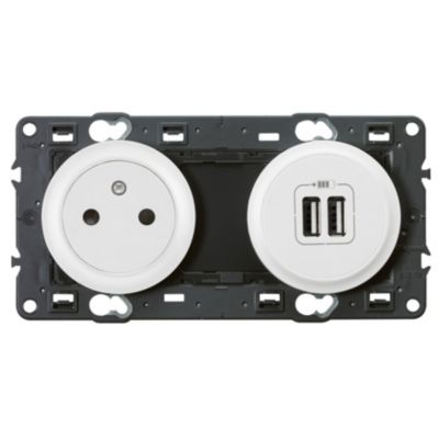 Mécanisme de prise avec terre surface lisse et prise USB Blanc Legrand Céliane