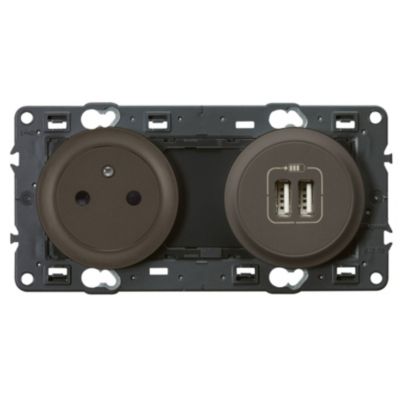 Mécanisme de prise avec terre surface lisse et prise USB Legrand Céliane graphite