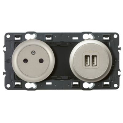 Mécanisme de prise avec terre surface lisse et prise USB Legrand Céliane titane
