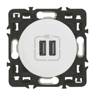 Mécanisme de prise double chargeur USB Legrand Céliane blanc
