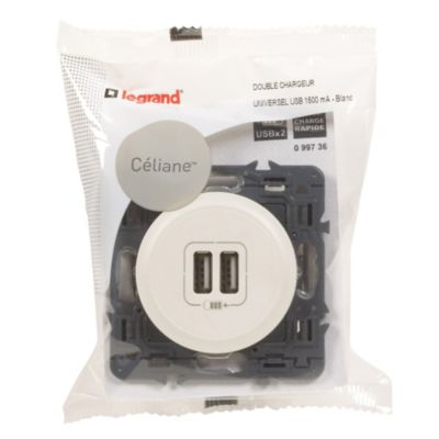 Mécanisme de prise double chargeur USB Legrand Céliane blanc