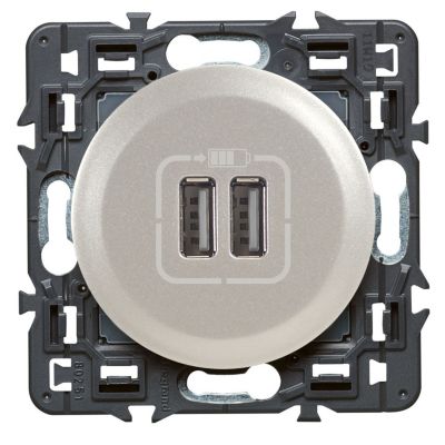 Mécanisme de prise double chargeur USB Legrand Céliane titane