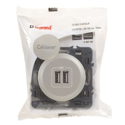 Mécanisme de prise double chargeur USB Legrand Céliane titane