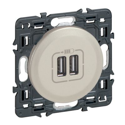Mécanisme de prise double chargeur USB Legrand Céliane titane