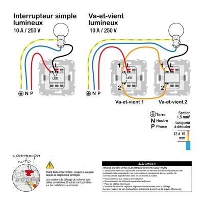 Mécanisme interrupteurs va-et-vient à voyant Schneider Electric Unica Déco blanc
